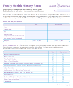 Family History Form from March of Dimes
