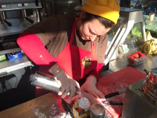 Ms. Dingy preparing our made-to-order waffle deliciousness.