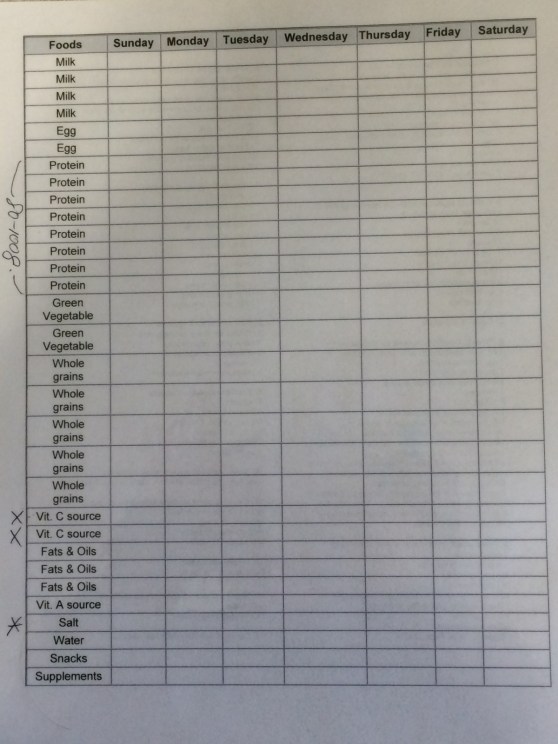 Pregnancy Diet Worksheet