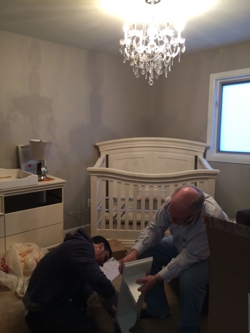 After the crib, Mark was feeling ambitious and decided to install the wall shelves. These were an added bonus... not on my original agenda for the weekend.