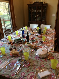 The table all set! Yes, there are plastic/paper dishes on that table... don't judge! 12 people is a lot for a Tuesday night :)