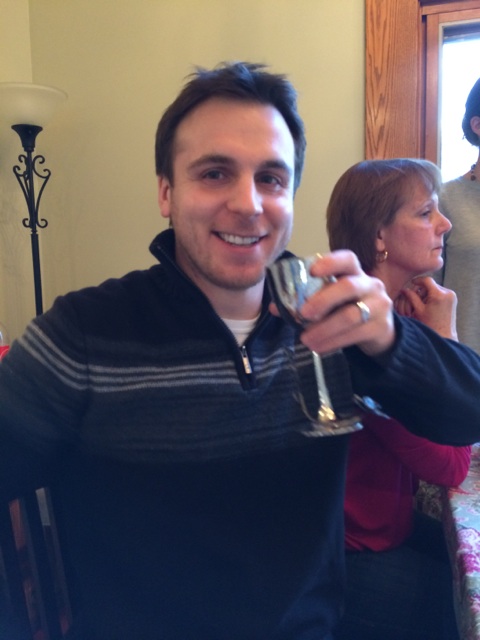 Mark drinking from his "goblet"... aka the kiddush cup we received as a wedding gift.