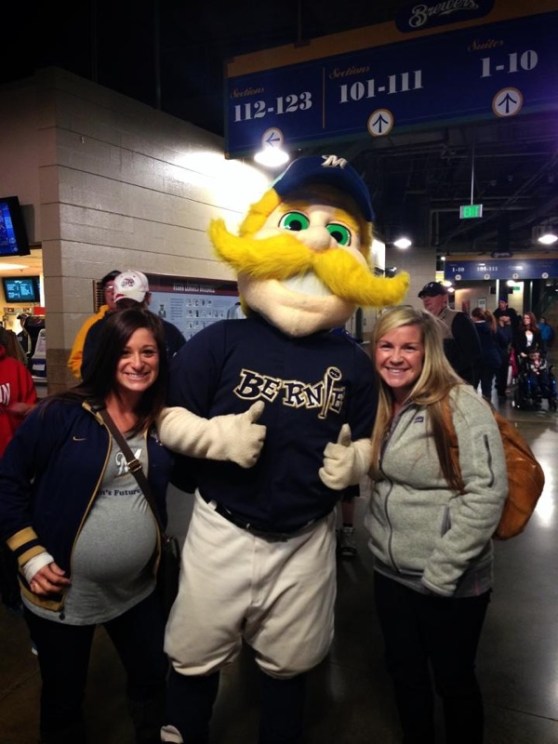 Ashley & I posing with Bernie Brewer! Check out that big, round belly!