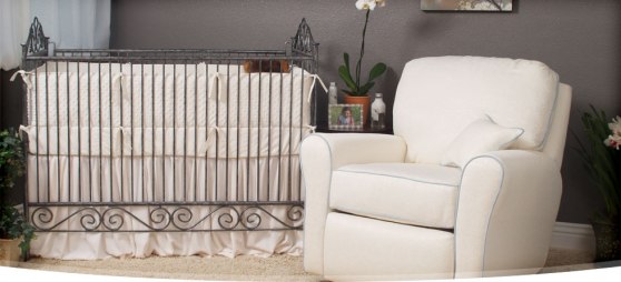 Our Chair: Little Castle Serenity Glider & Ottoman in Crushed Silver (the photo above looks pretty dang similar... minus the color... ours is a light grey).