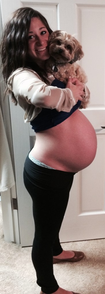 40 Weeks... 10 Months! (June 27, 2014)... THE due date! It doesn't feel real AT ALL to think that today marks my 280th day being pregnant. HOLY SHIT. That's what I have to say. Honestly, I guess I would have thought I'd feel disappointed if she didn't arrive on or by today, but really, I woke up really happy. Today is a huge milestone and it's just so exciting. Plus, I feel good! Some mild aches and pains, but I feel really good and more importantly, really happy. By the way, that's a very weirdly shaped and GIANT belly... but, enjoy it! It could be the last of the belly pics... or there could be two more!